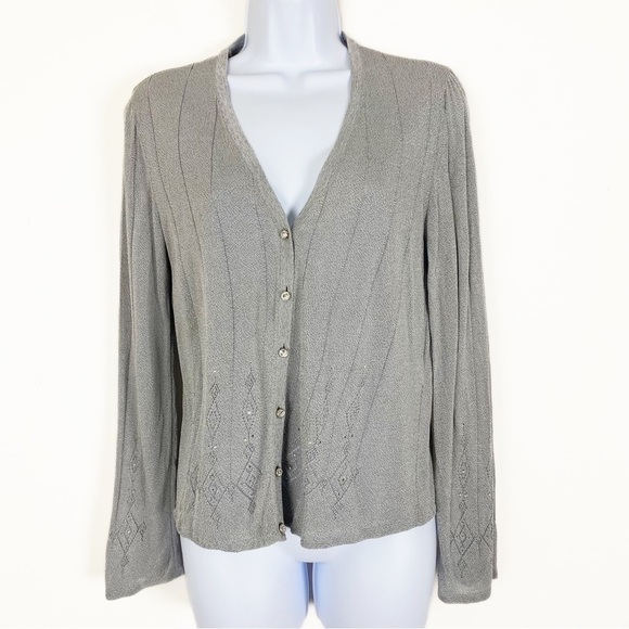 ESCADA Grey Lightweight Embellished Cardigan Sweater Button Front Size 38 - Picture 1 of 7